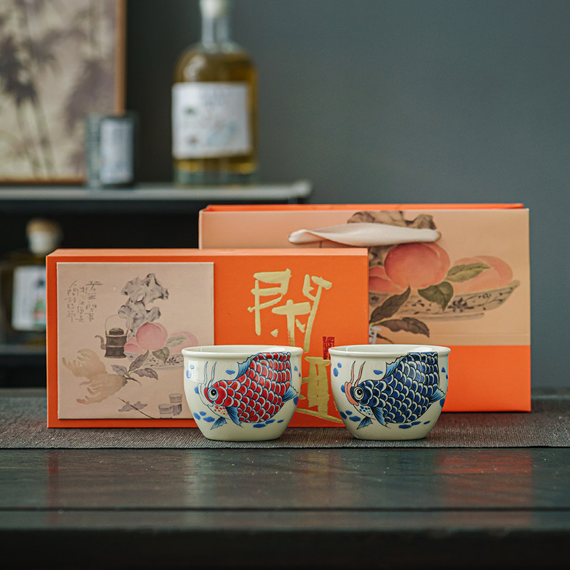 宏弘盖碗茶杯主人杯对杯礼盒装