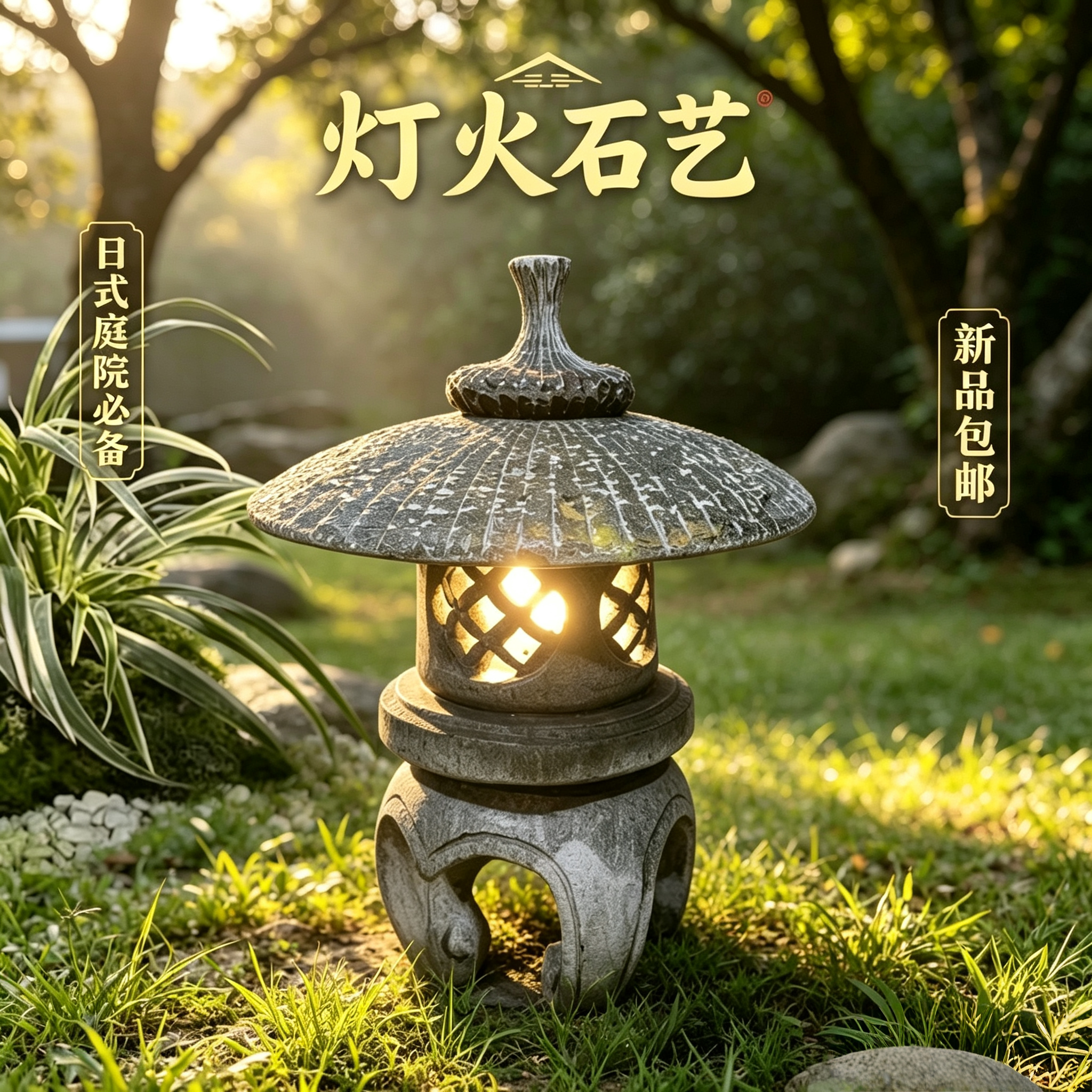 石灯日式庭院仿古石头灯户外青石灯塔石灯笼新中式园林摆件装饰石