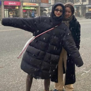 冬季新款M蒙家羽绒服女中长款过膝情侣宽松蒙口秋加厚保暖外套潮