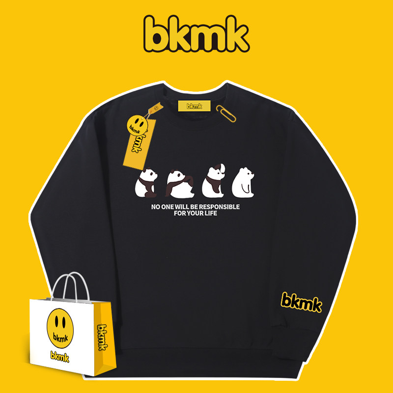 bkmk潮牌原创小熊猫圆领卫衣男纯棉秋季新款国潮上衣服宽松百搭bf