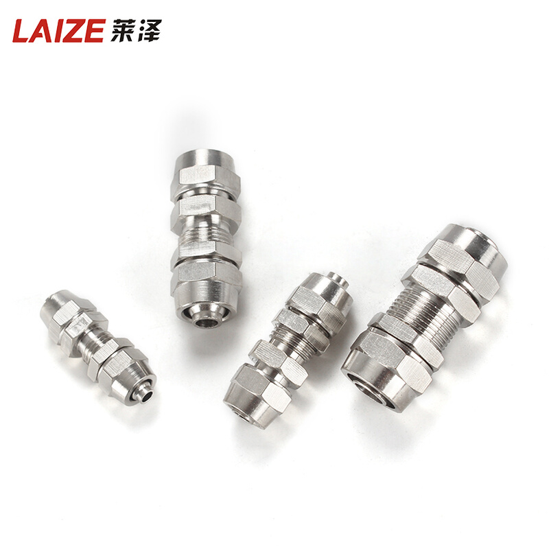 快拧穿板直通接头 铜镀镍隔板锁母式气动气管PM串板4/6/8/10/12MM