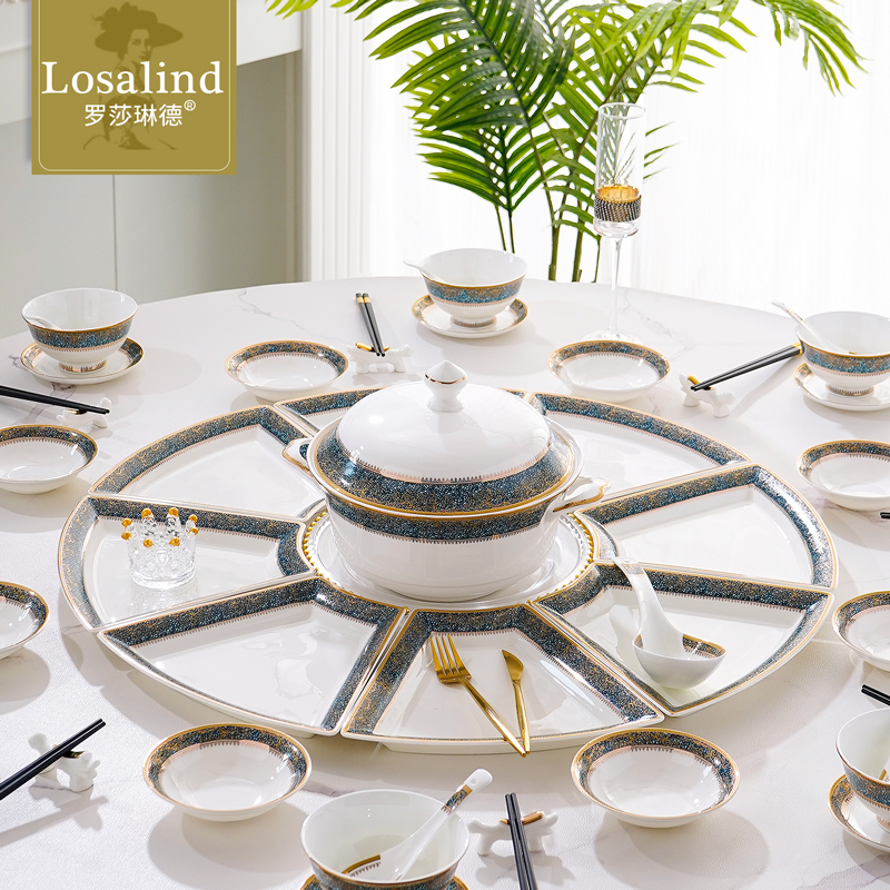 家用圆桌餐具骨瓷轻奢自由搭配