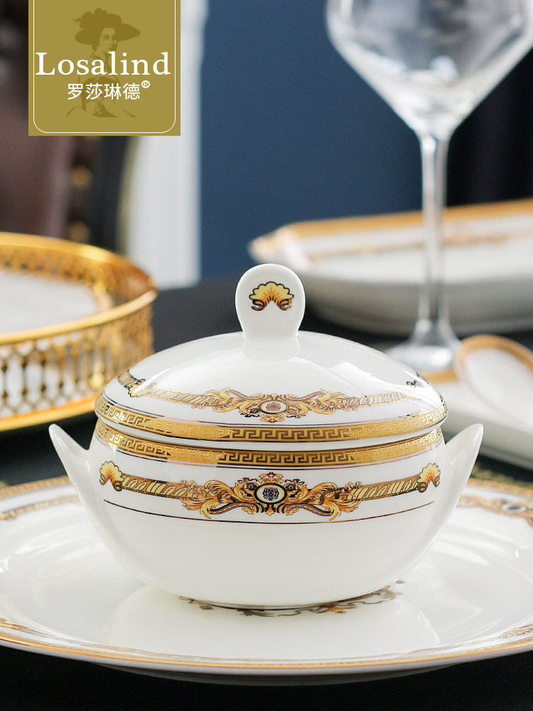 骨瓷燕窝炖锅家用金边带盖防水炖欧洲餐具甜点微波蒸蛋汤锅