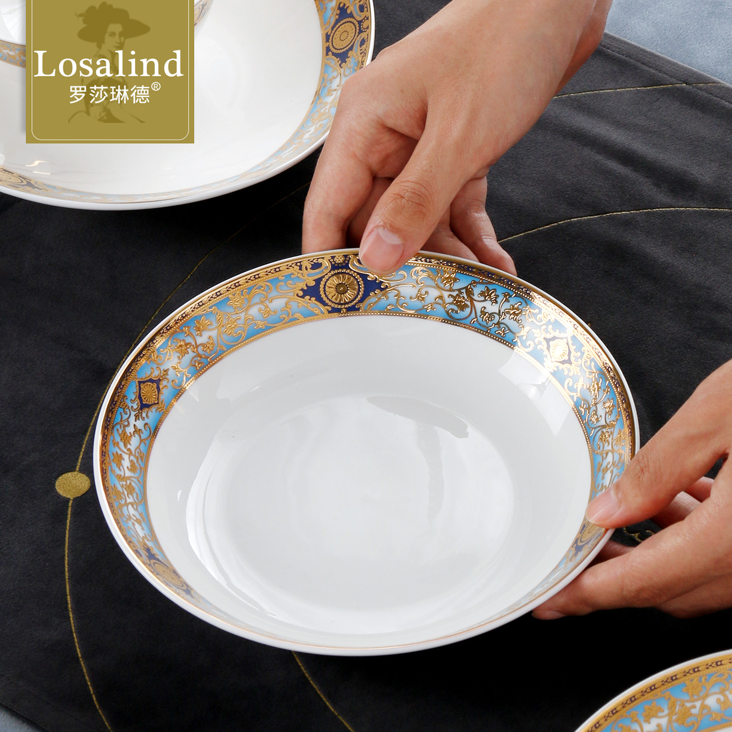 家用骨瓷盘子立体浮雕金深盘8英寸深菜盘陶瓷盛菜盘子餐具,餐饮具,盘,淘宝优惠券,粉丝福利购,淘宝优惠卷