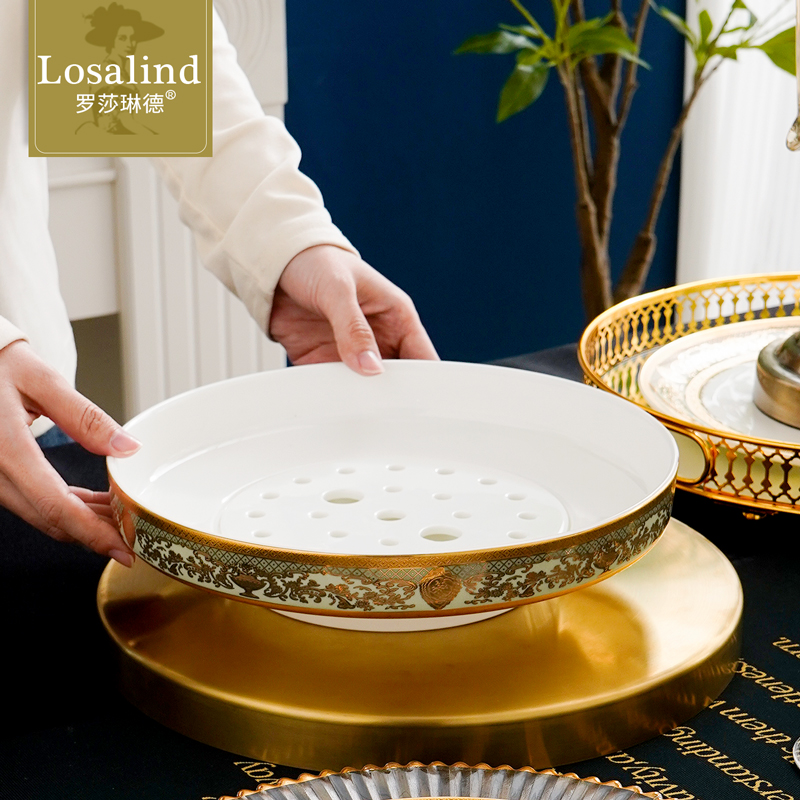 家用10英寸沥水海鲜盘大号饺子盘