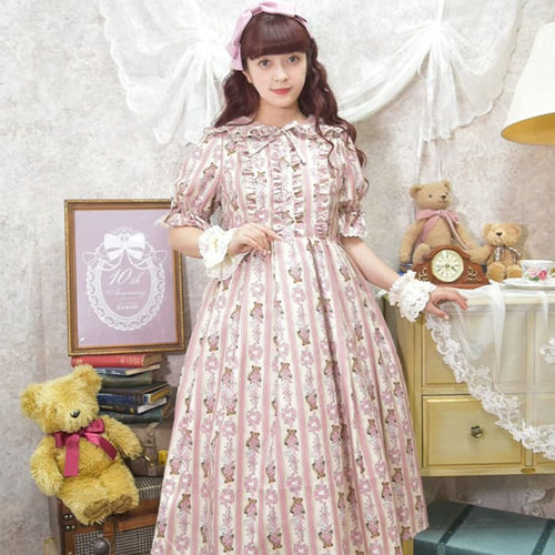 蔷薇小熊印花甜美lolita连衣裙