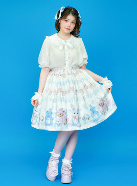 axesfemme Kawaii日系毛绒玩具泡泡印花Lolita女半身裙LD281X03S