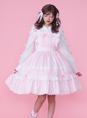 axesfemme日系活泼快乐荷叶边蕾丝背心裙jsk蝴蝶结套装LD341X13C