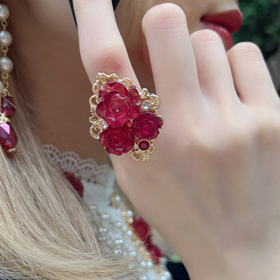 axesfemme日系时尚 饰饰品戒指BL645X06C 复古优雅百搭玫瑰珍珠装