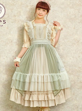 axesfemme kawaii lolita甜美波点木耳边蕾丝罩裙连衣裙TS341X42S