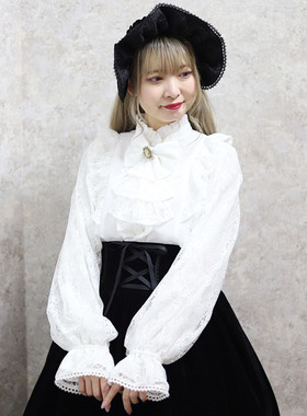 axesfemme kawaii复古蝴蝶结浮雕领巾装饰蕾丝拼接女衬衫LD91X15S