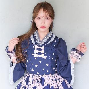 axesfemme LD91X19S kawaii日式 甜美荷叶边蕾丝拼接洛丽塔纯色衬衫