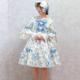 axesfemme kawaii古典玫瑰印花lolita华丽姬袖 连衣裙LD351X14S
