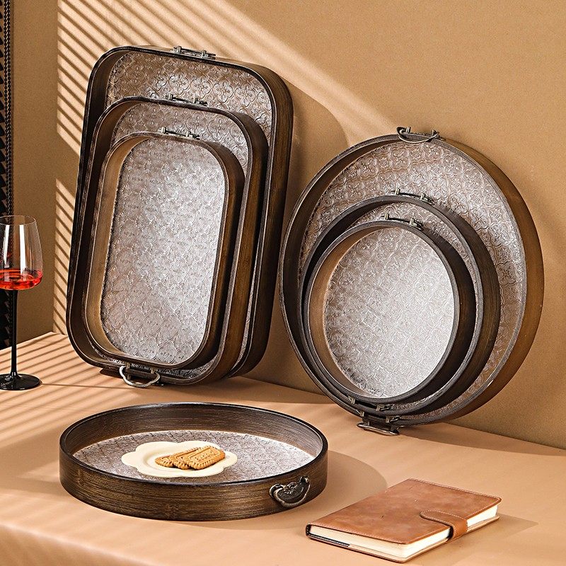 家用果盘复古置物盘长方形竹盘收纳盘海棠花水晶托盘木质高档茶盘,餐饮具,盘,淘宝优惠券,粉丝福利购,淘宝优惠卷