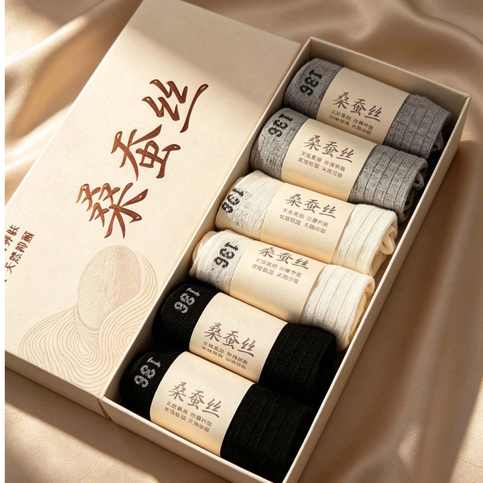 桑蚕丝养肤袜礼盒装短筒女袜吸湿透气月子袜男士抑菌防臭运动船袜