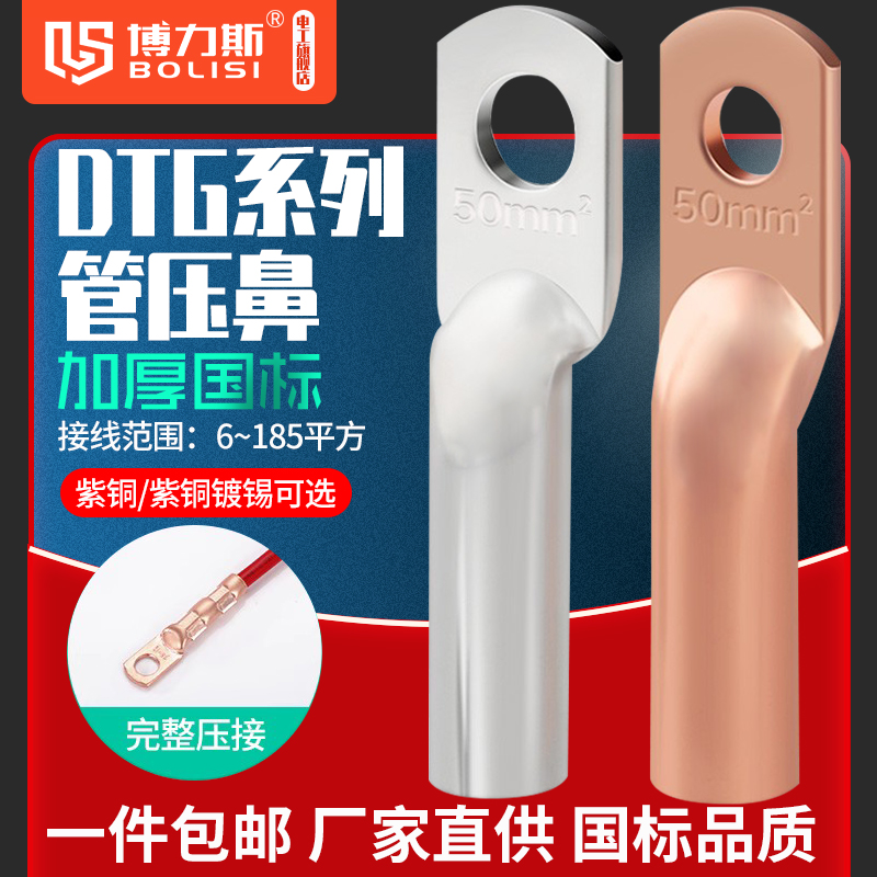 DTG管压铜鼻子紫铜镀锡接线端子