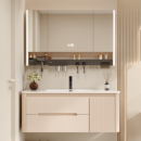 卫生间奶油风智能浴室柜多层实木陶瓷一体盆洗手洗脸盆柜组合