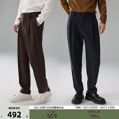 冬日温暖选择雾面雪花绒双面绒感微羊毛双面异色复古单褶休闲裤