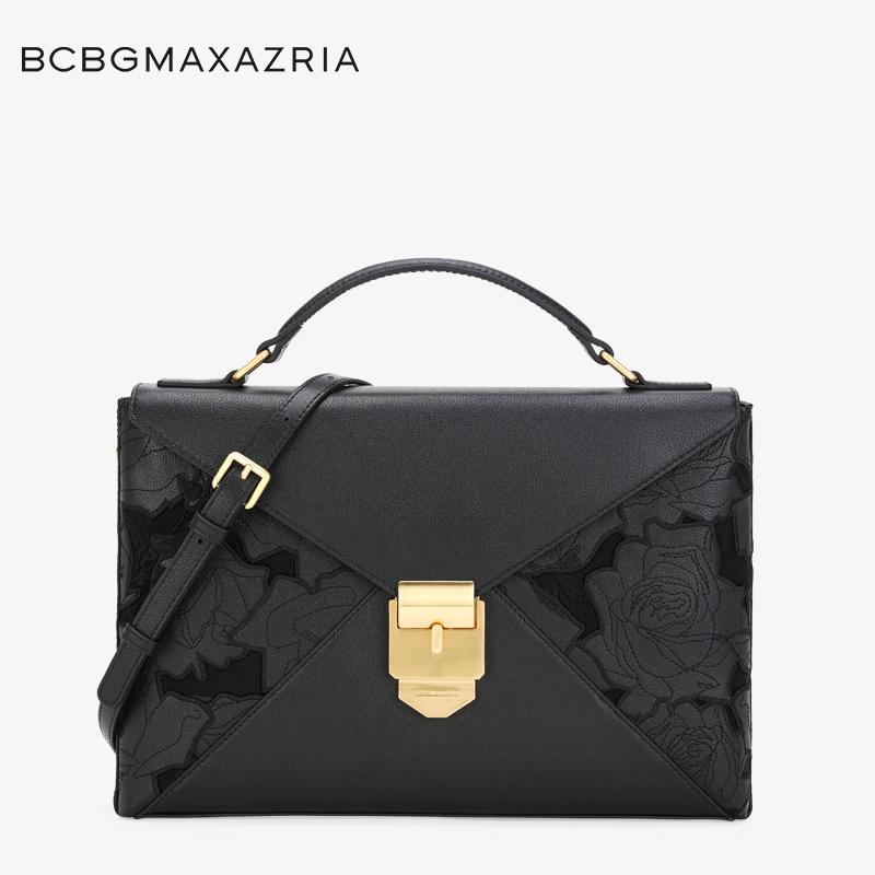 BCBGMAXAZRIA【總統(tǒng)夫人同款品牌】黑色玫瑰新中式手提公文包牛皮