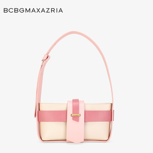 BCBGMAXAZRIA灯笼编织包牛皮帆布拼接镂空通勤单肩腋下斜挎包女