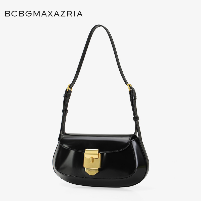 BCBGMAXAZRIA2025新款黑色腋下包女法棍包百搭通勤单肩斜挎包