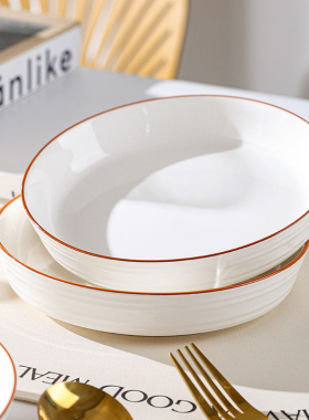 高级感深盘耐高温2025新款加厚陶瓷餐具套装简约法式复古风大碟子