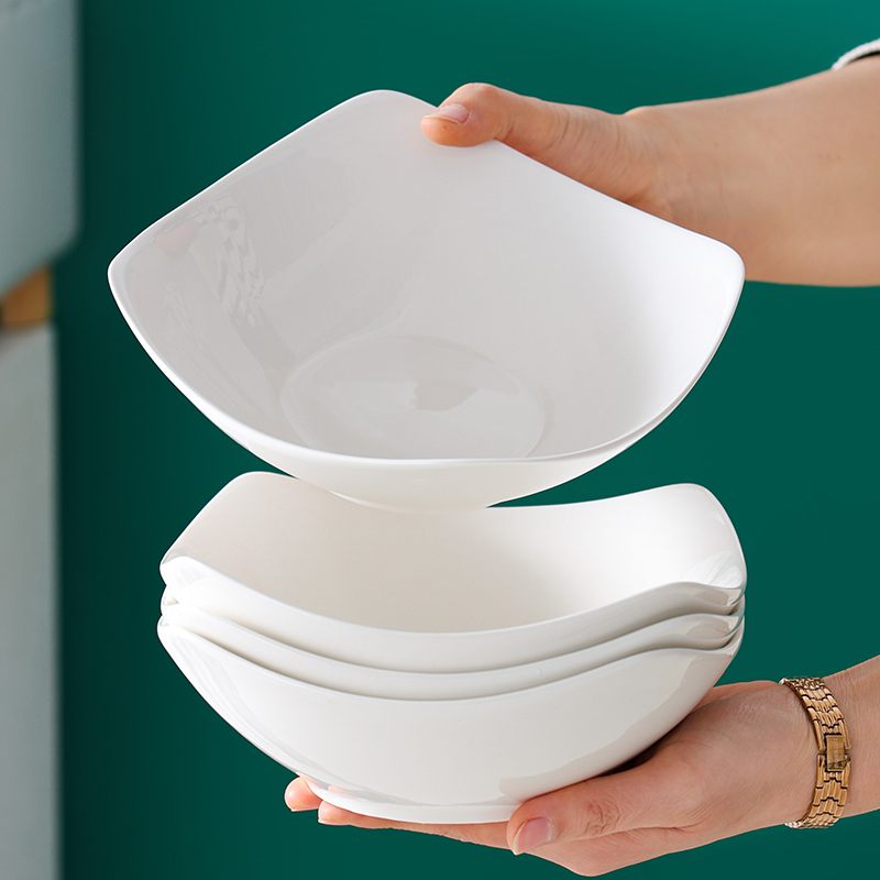 纯白简约四方汤碗装汤盘子