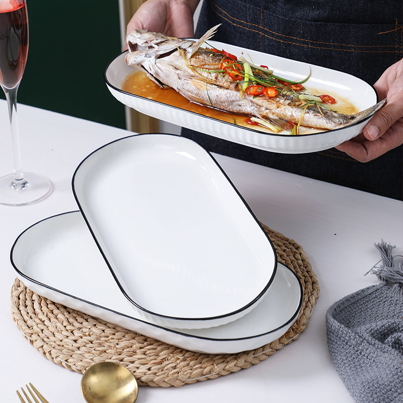 陶瓷大号家用钻石鱼盘子创意北欧简约轻奢蒸鱼盘烤鱼盘子菜盘餐具,餐饮具,盘,淘宝优惠券,粉丝福利购,淘宝优惠卷