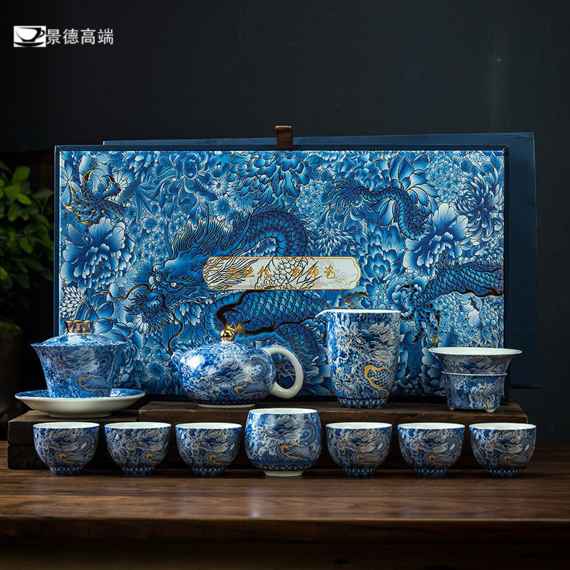 景德高端纯手工掐丝银龙茶具