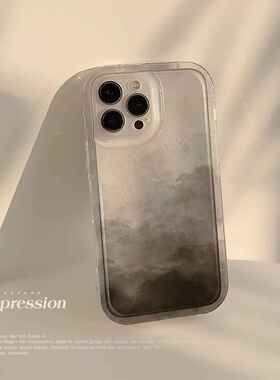 极简ins水墨山丘14pro max手机壳iphone13冷淡风11透明15硅胶套12