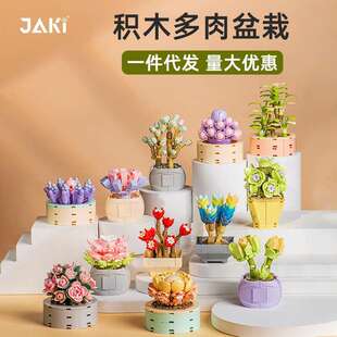 多肉积木花盆栽永生花束八音乐盒拼装 儿童创意摆件玩具佳奇JK2710
