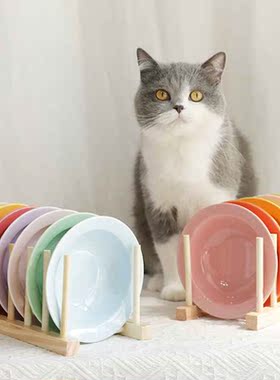 韩国 bridge 飞碟宠物碗陶瓷碗嵌入式口水碗食盆刻字碗架宠物用品