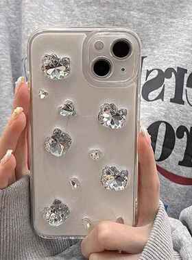 苹果15Promax滴胶精孔手机壳适用iPhone14水钻宝石猫咪ins风女款