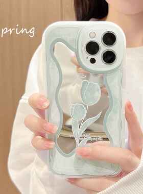 冷淡风气质花卉iphone13pro max手机壳15苹果11补妆镜XR适用14pro