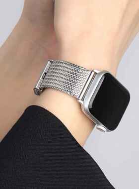 适用于iwatch8代7654321新款麦穗纹人字网不锈钢表带 量大从优