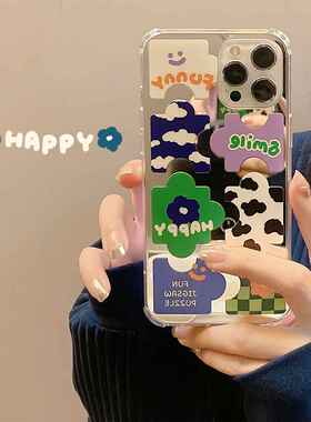 个性拼图13pro苹果iphone15plus手机壳14promax镜面11防摔8适用XR