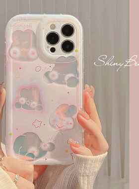 镭射粉兔iphone14苹果手机壳12新款11创意13promax软壳适用15可爱
