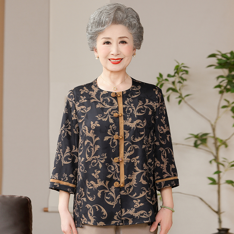 奶奶夏装衬衫新中式国风2025中长袖中老年女装太太上衣妈妈装