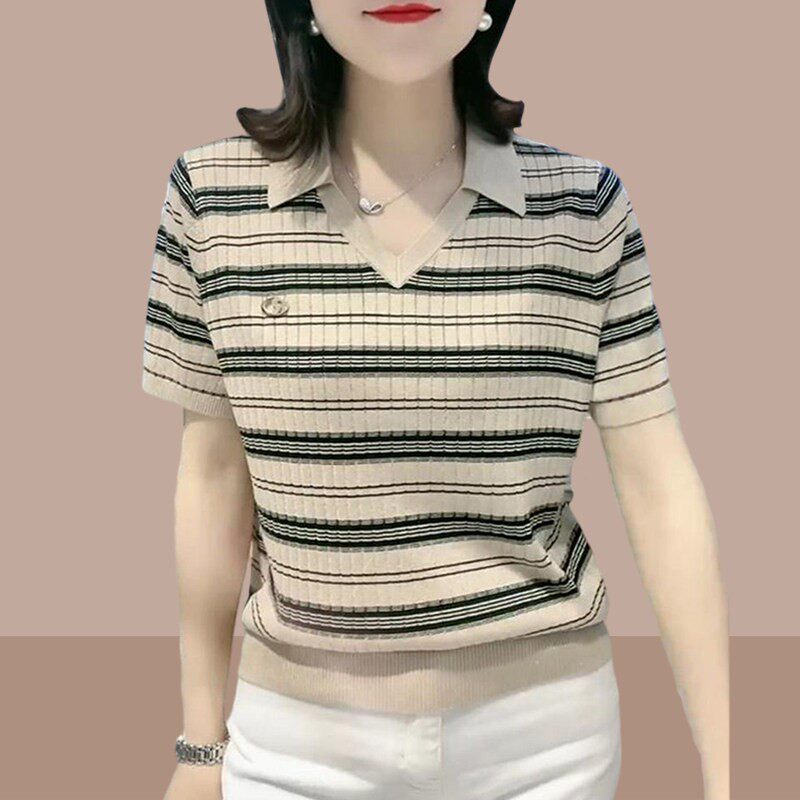冰丝短袖T恤女显瘦减龄遮肚上衣