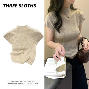 半高领西装 针织打底衫 内搭短袖 小飞袖 上衣 T恤女秋冬时尚 胖mm大码