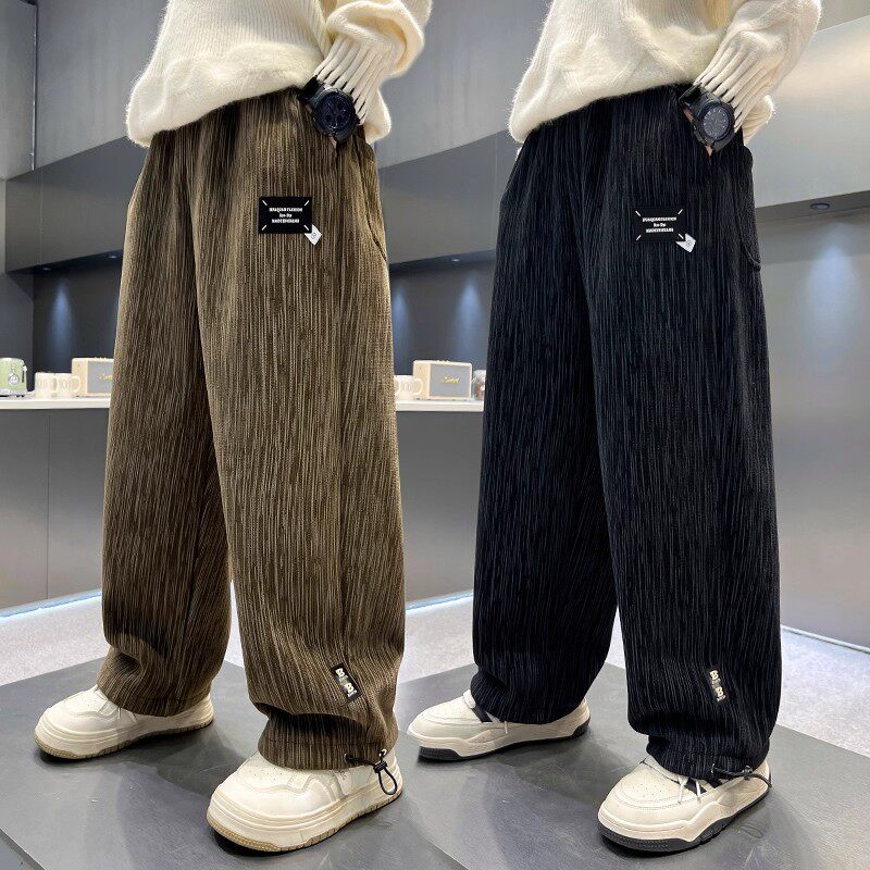 春秋季男童运动裤子中大童宽松直筒灯芯绒冬天加绒帅气学生休闲裤