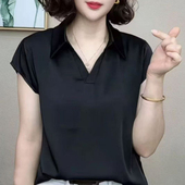 新款 短袖 女士t恤洋气百搭气质宽松上衣POLO领小衫 2025夏季 妈妈装