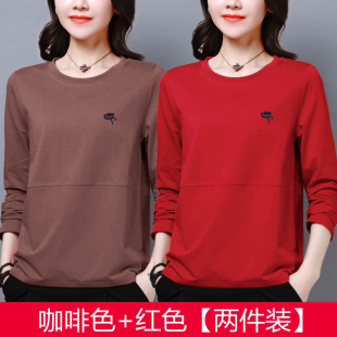 韩版 胖mm长袖 新款 女装 t恤女宽松显瘦打底上衣女 大码 2024春秋冬季