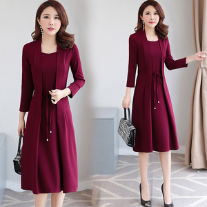 2025年春秋季假两件新款连衣裙宽松显瘦中年妈妈装洋气中长款裙子