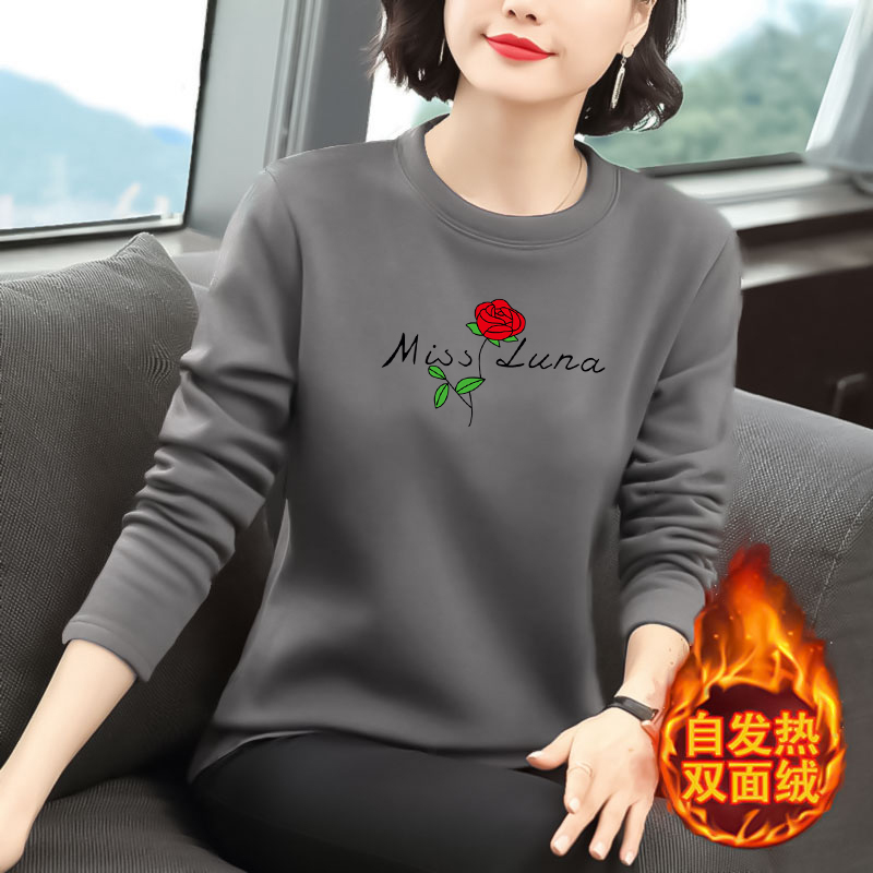 德绒加厚半高领长袖t恤秋冬季内搭加绒打底衫中年妈妈装女士卫衣
