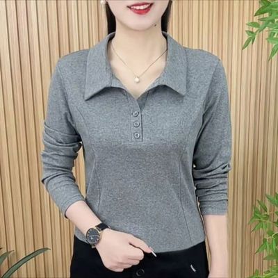 春秋冬季纯棉中年妈妈减龄POLO衫
