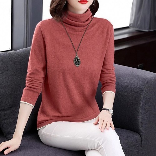 秋冬新款堆堆领长袖t恤女打底衫