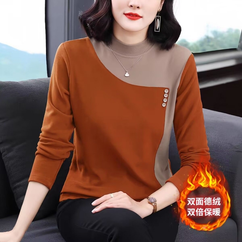 冬新款长袖女士半高领德绒打底衫