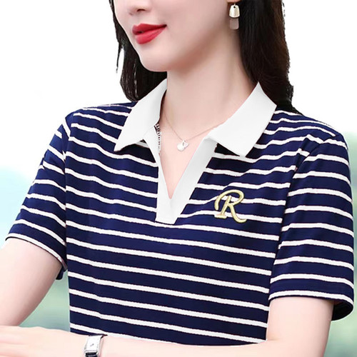 POLO衫夏季中年妈妈刺绣T恤