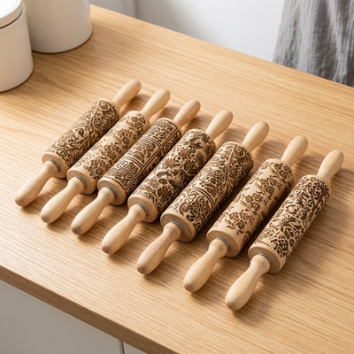 陶艺实木擀泥杖肌理印花滚轴